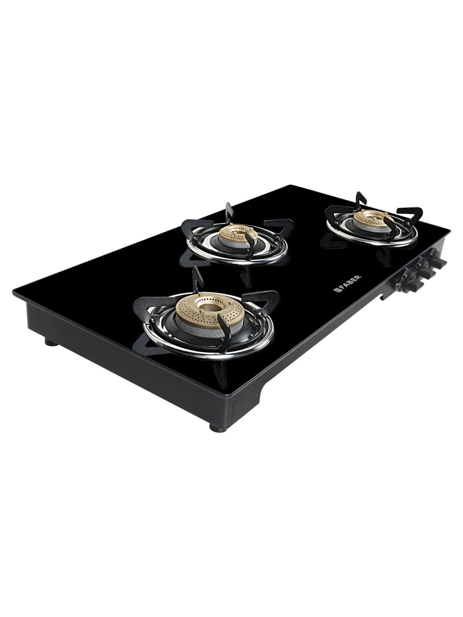 Faber Glass Top 3 Burner Gas stove with Jumbo Burner, Powder Coated Pan Support (Black)