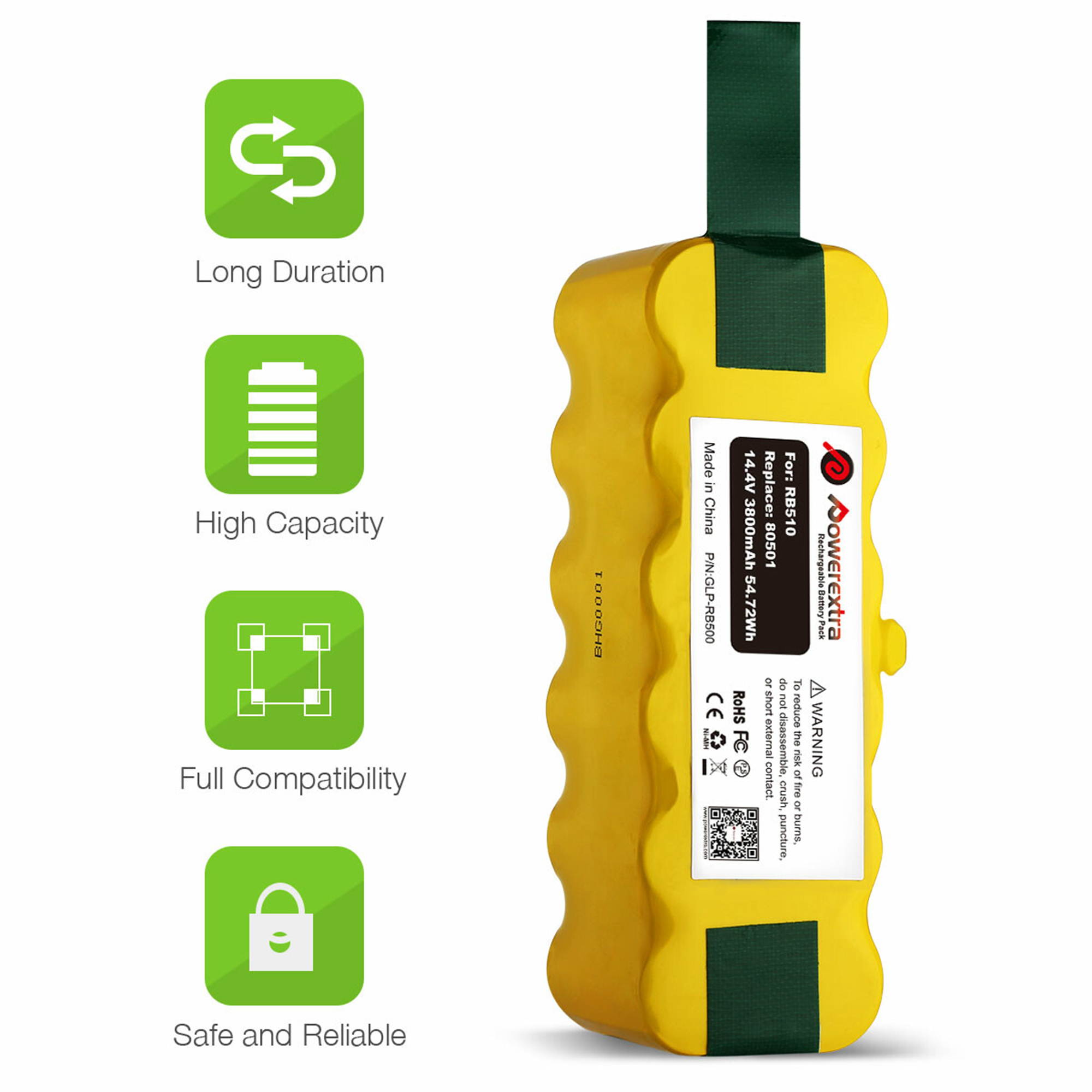 Powerextra 2-Pack Roomba Replacement Battery, Vacuum Cleaner Battery 3800mAh 14.4V for iRobot Roomba 500 600 700 800 900