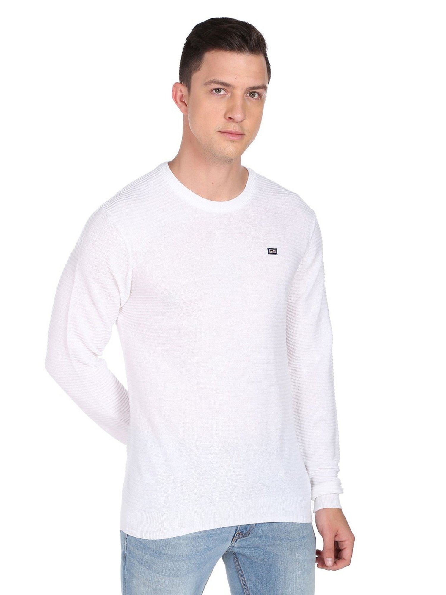 Arrow Sports White Regular Fit Self Pattern Sweater