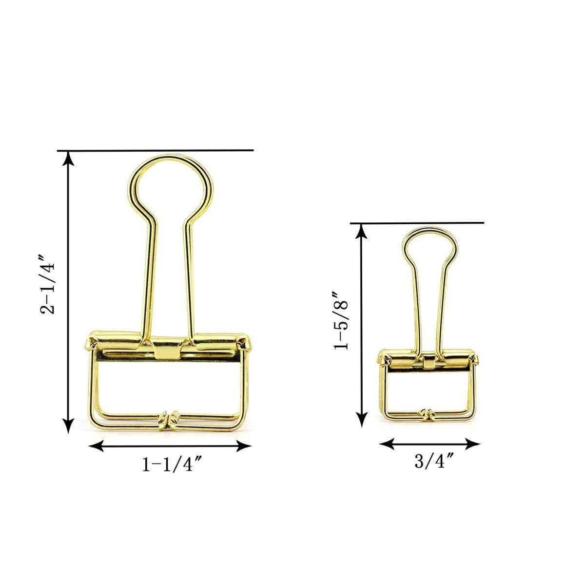 RuiLing 40-Pack Multi-purpose Metal Wire Binder Clip Set,20pcs 2.25 Inch & 20pcs 1.57 Inch Paper Metal Clips,for Home Office Supplier School Accessories - Gold