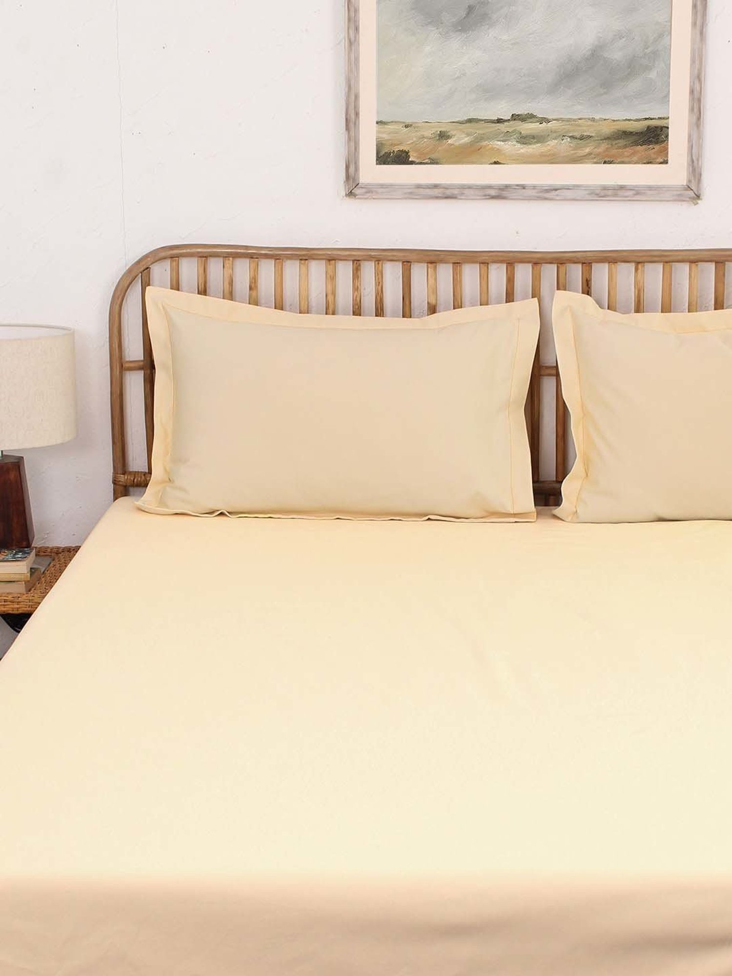 House This Ginger Beige 150 TC Cotton Fitted Bedsheet with 2 Pillow Covers