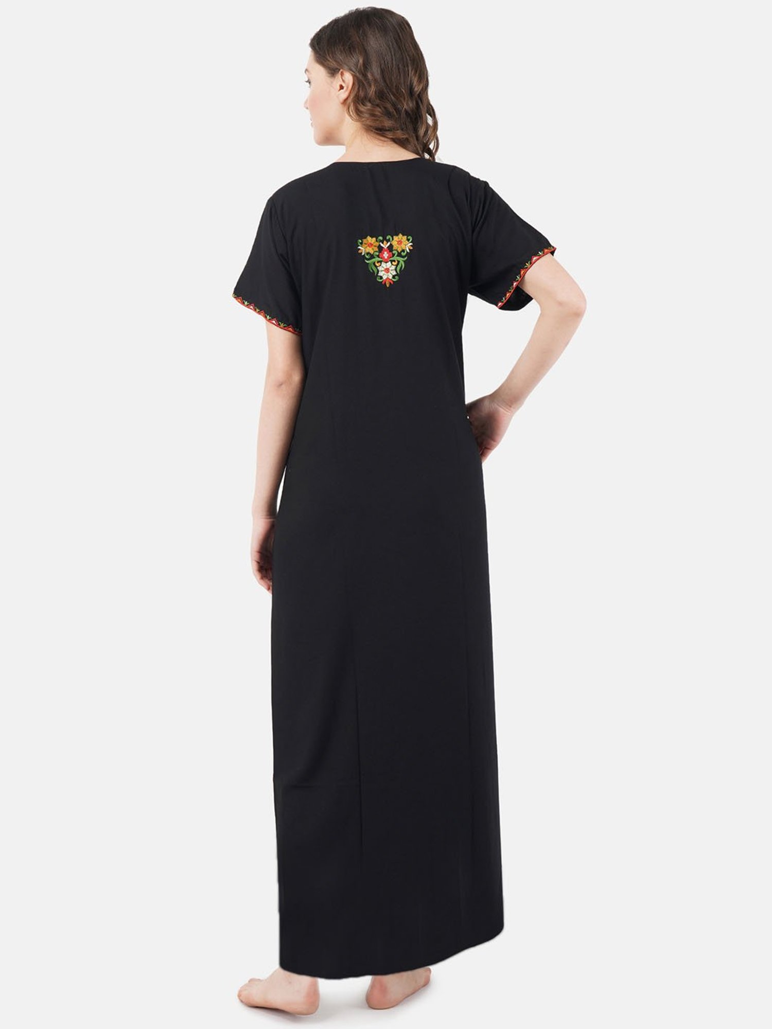 KOI SLEEPWEAR Black Embroidered Nighty