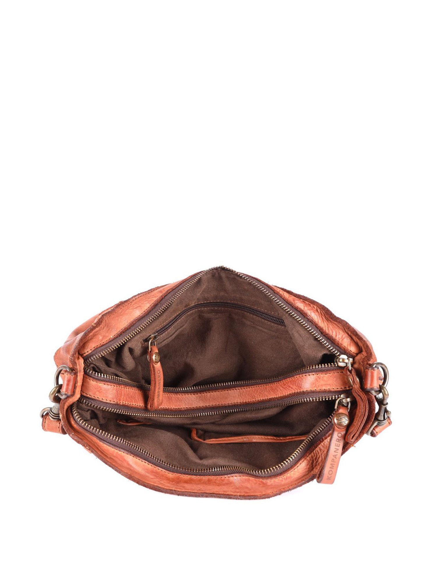 KOMPANERO Anna Cognac Leather Textured Shoulder Handbag