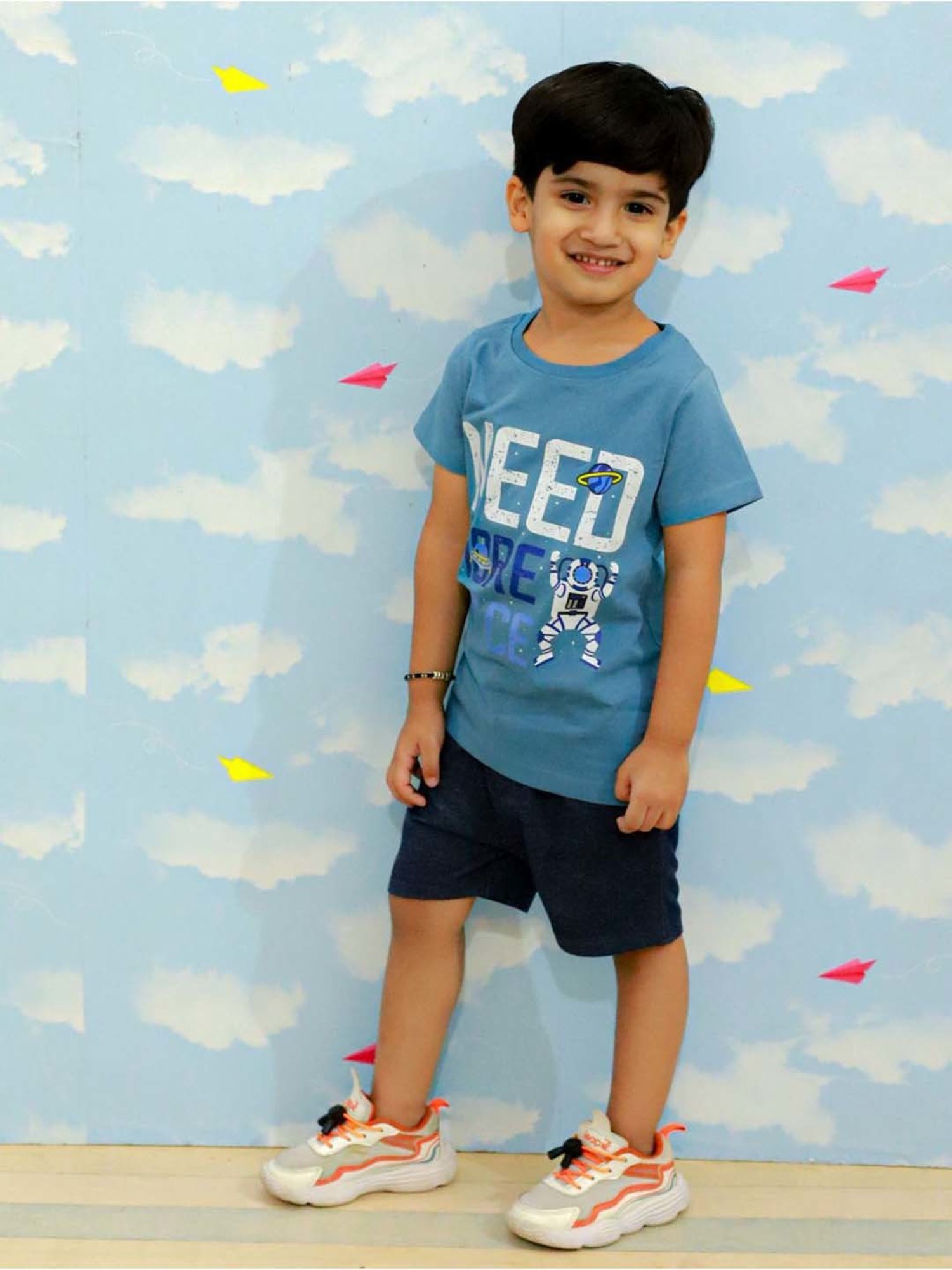 The Mom Store Kids Blue Cotton Printed T-Shirt Set