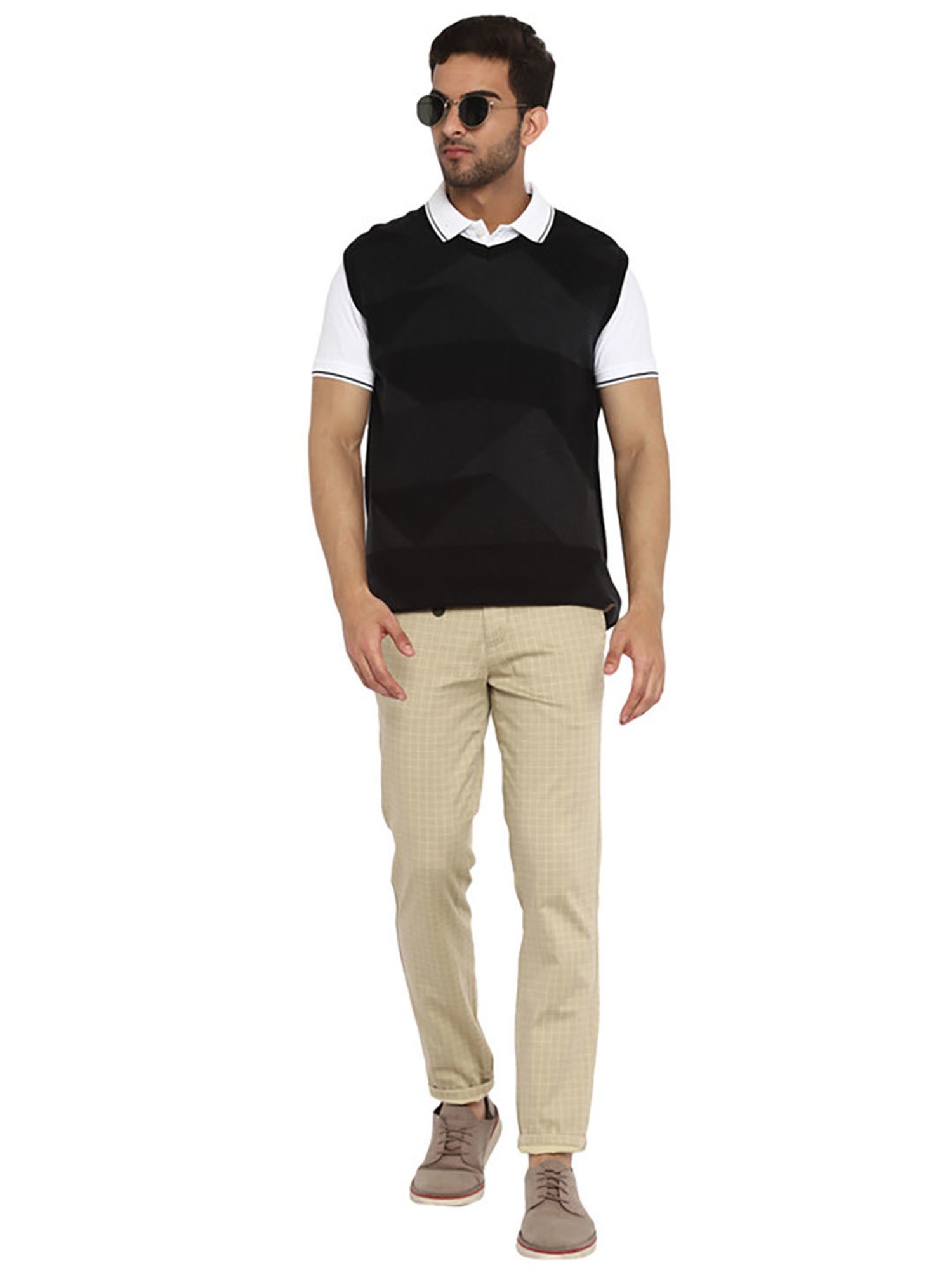 Turtle Black & Grey Cotton Regular Fit Sweater