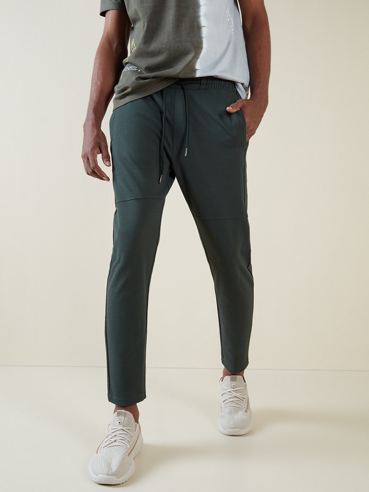 Studiofit by Westside Olive Ribbed Texture Slim-Fit Joggers