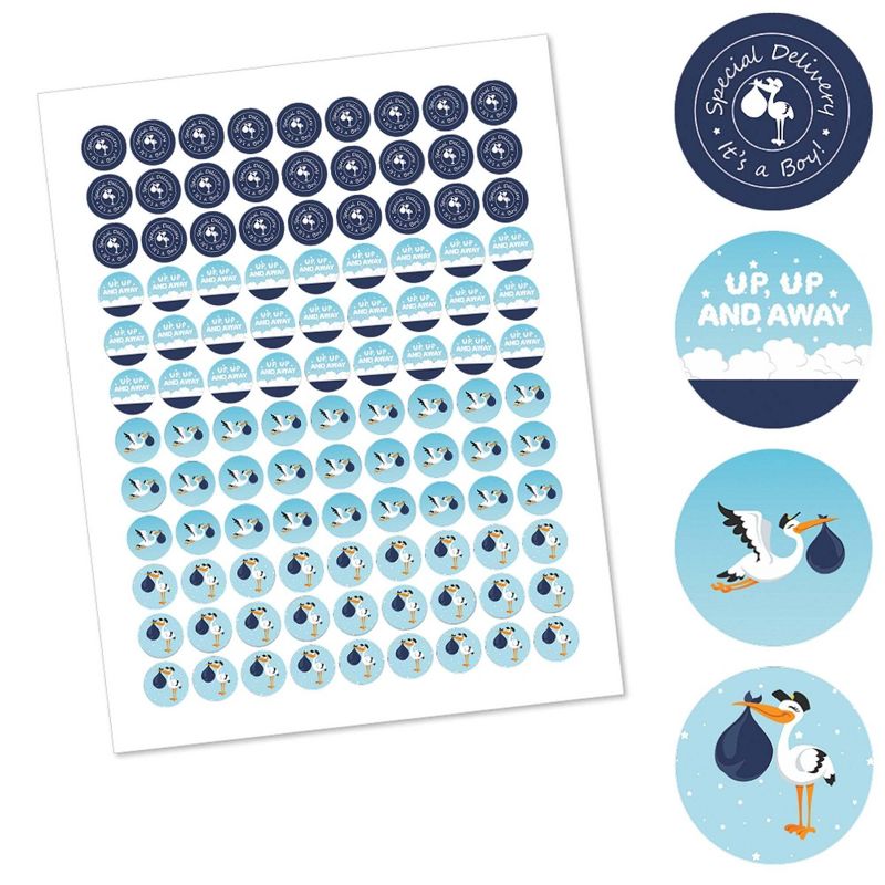 Big Dot of Happiness Boy Special Delivery - Blue It's A Boy Stork Round Candy Sticker Favors - Labels Fit Hershey's Kisses (1 sheet of 108)