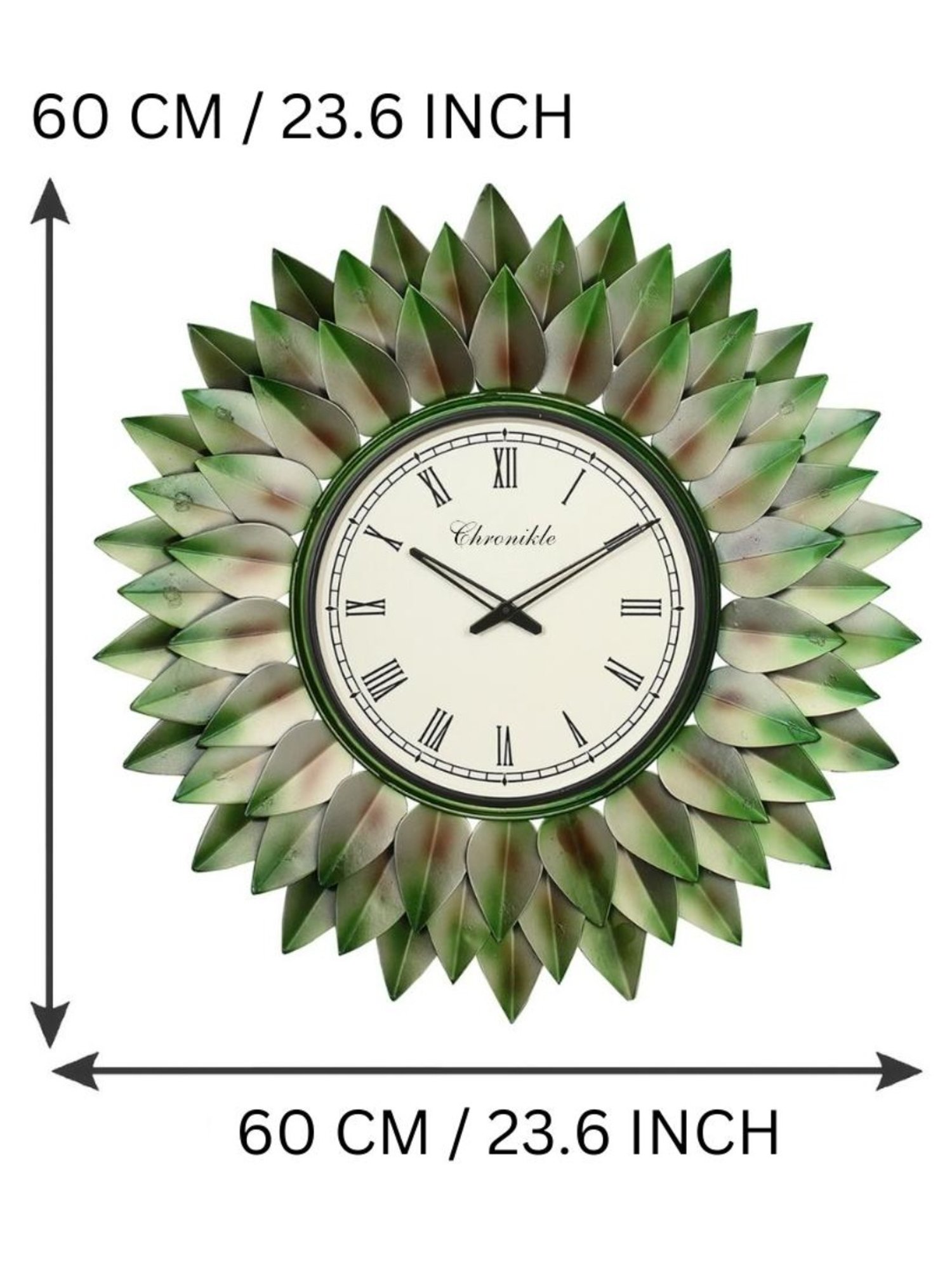 CHRONIKLE Sun Burst Design Green Iron Roman Number Analog Wall Clock
