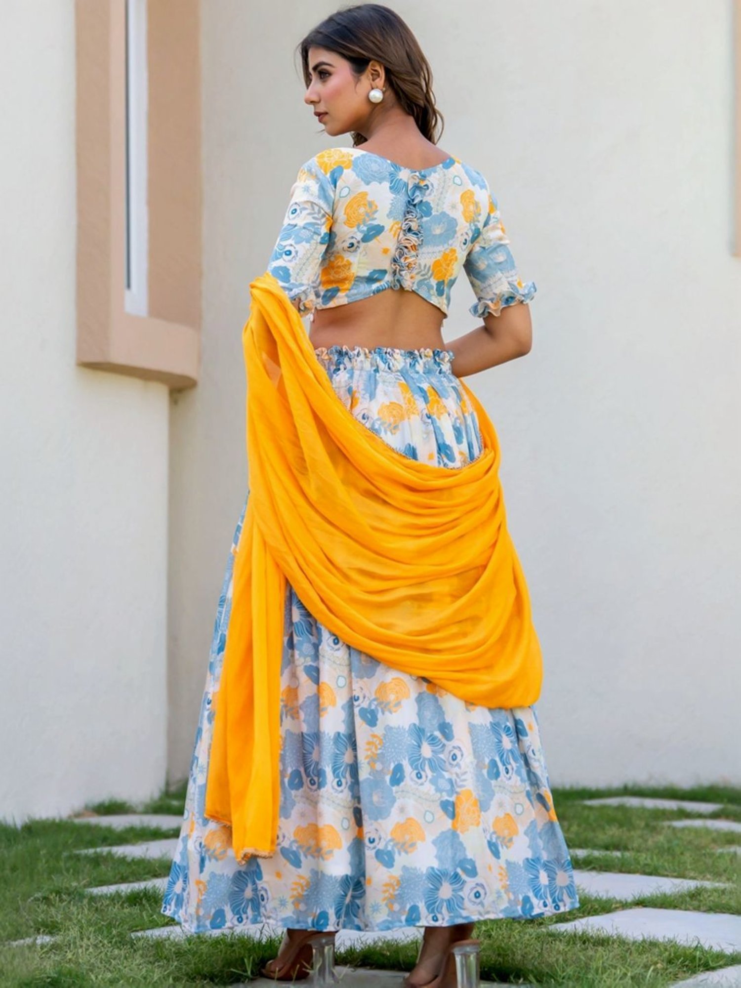 HOUSE OF JAMOTI Blue Printed Lehenga Choli Set With Dupatta