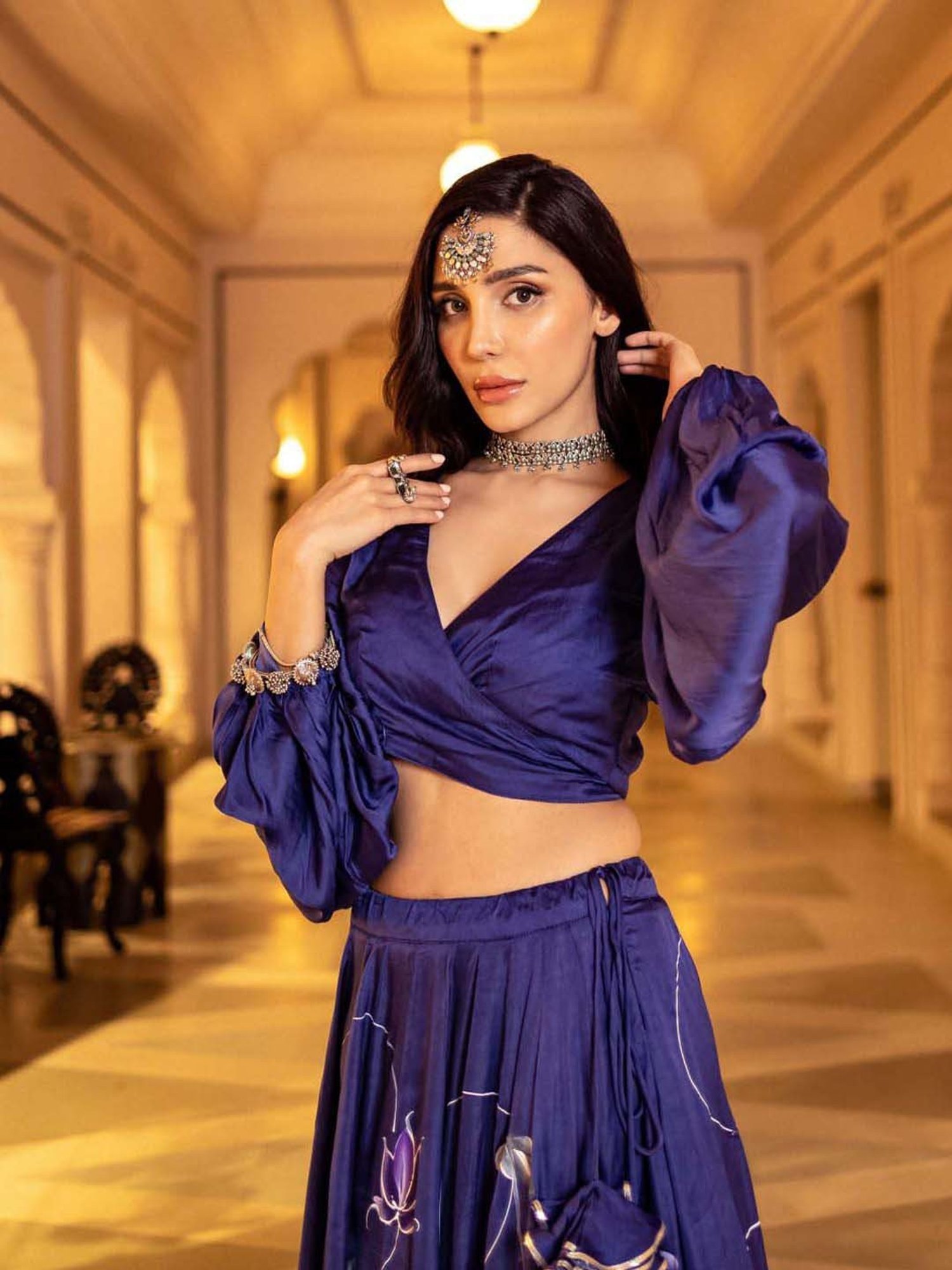 AACHHO Purple Floral Print Lehenga Choli Set With Dupatta