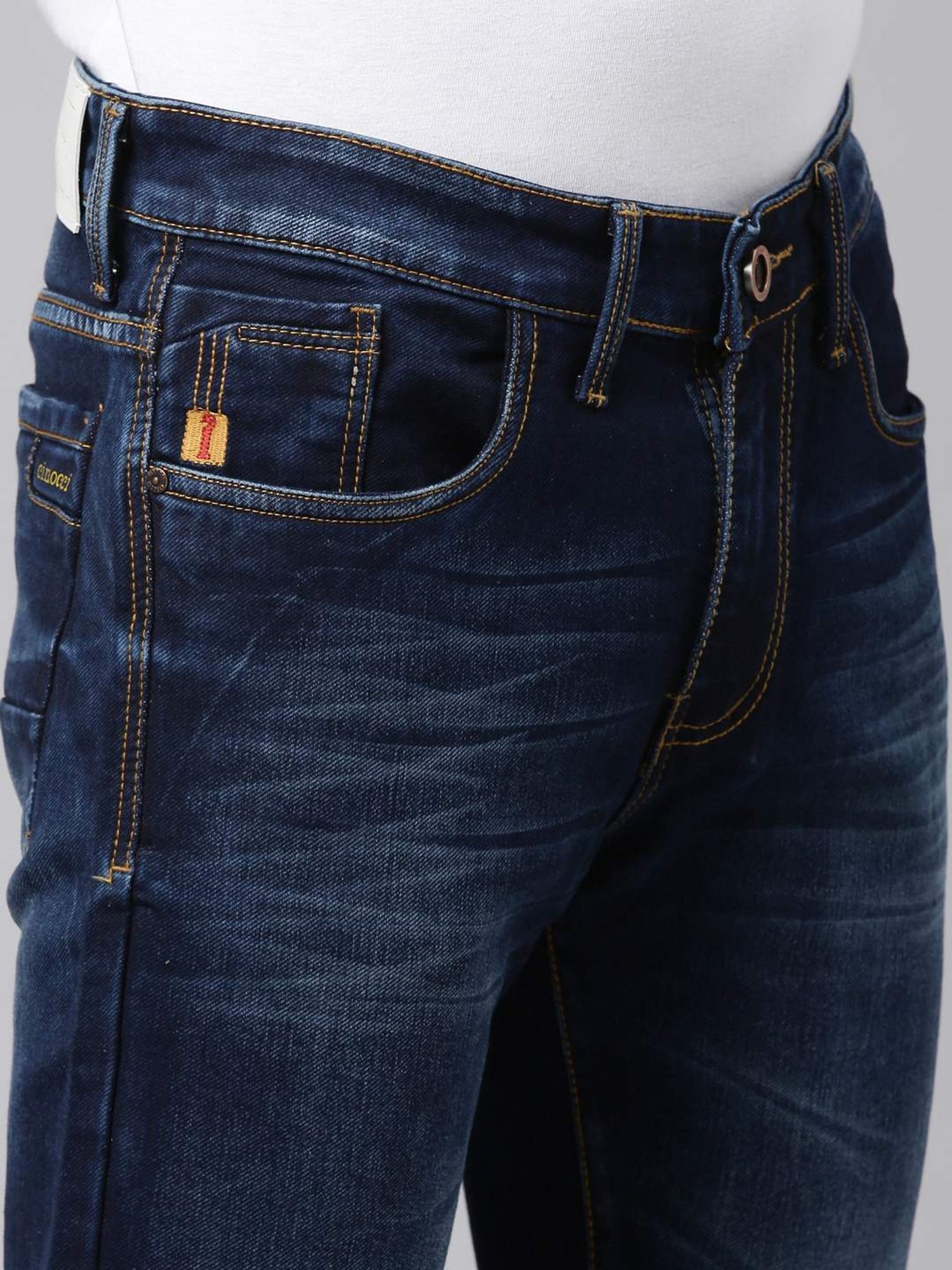 CINOCCI Denim Blue Cotton Slim Fit Jeans