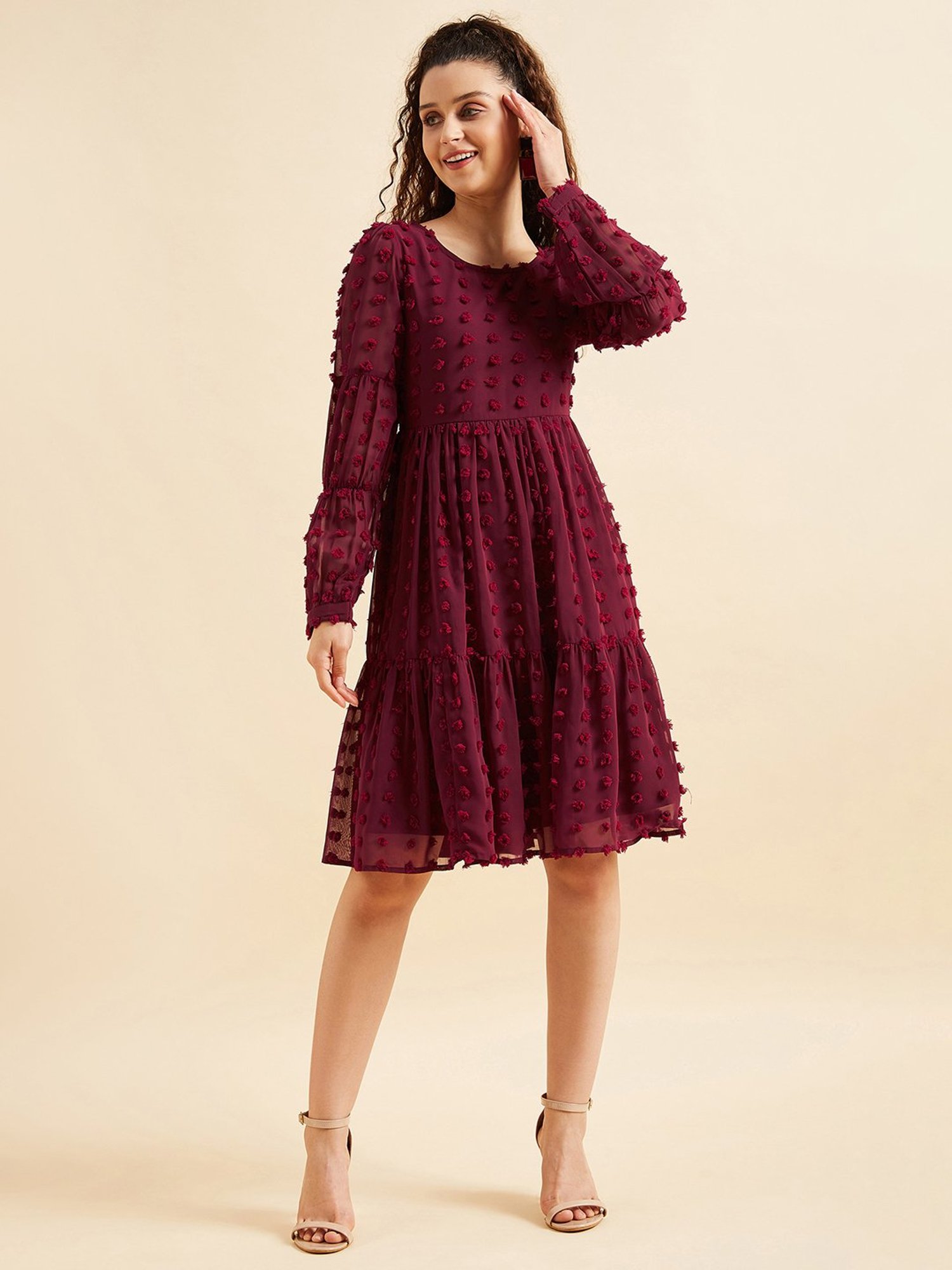 PANIT Maroon Self Design Ethnic Dress