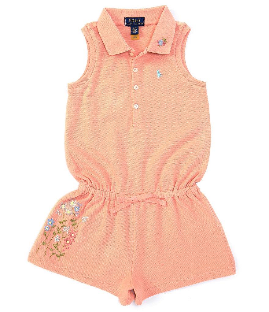 Polo Ralph Lauren Little Girls 2T-6X Floral-Embroidered Polo Romper