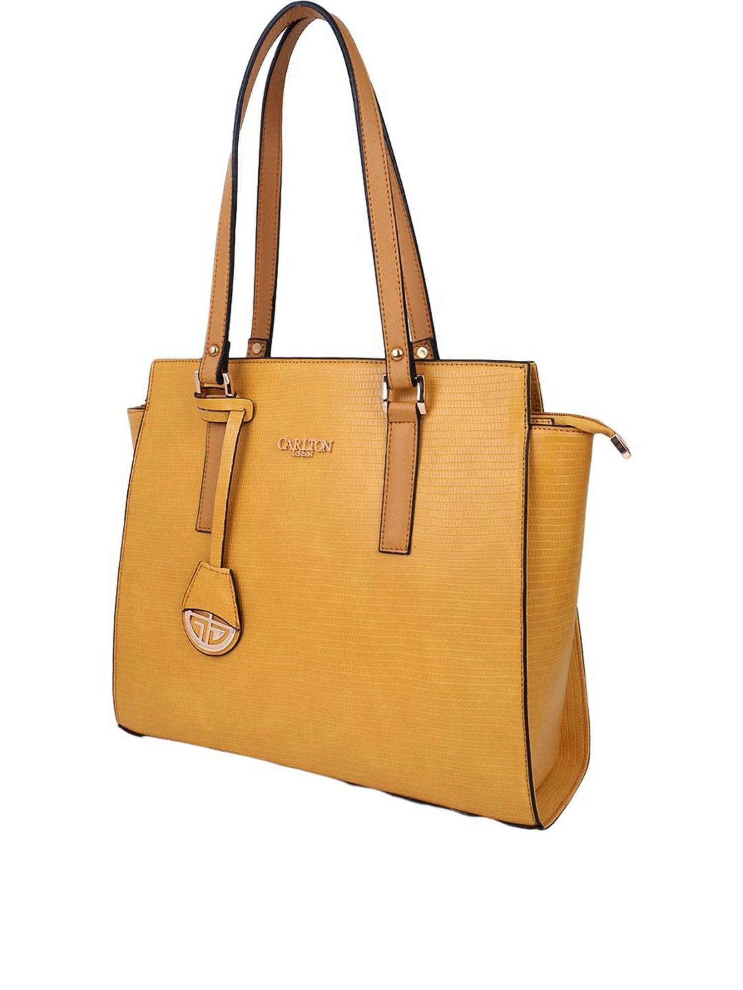 Carlton London Yellow Textured Large Shoulder Handbag