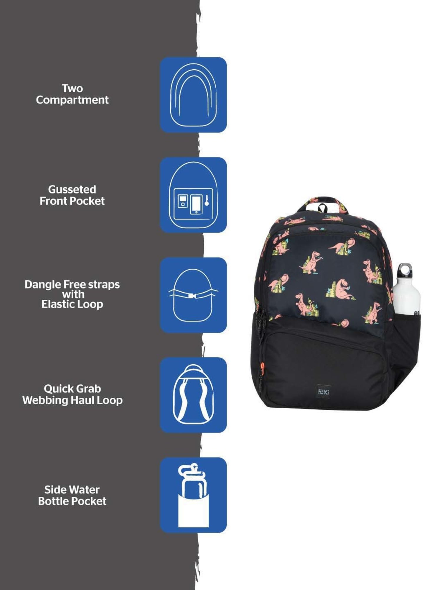 Wiki 24 Ltrs Black Medium Backpack