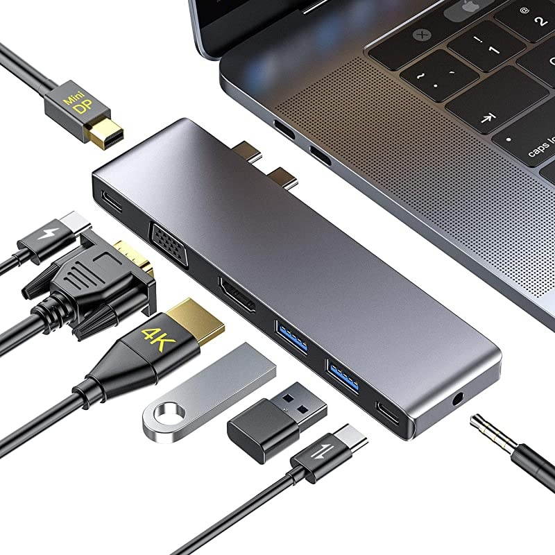 C Hub8 in 1 C to HDMI 4KMini Displayport1080P VGA2 30C Charging Port35mm Audio Jack Compatible with MacBook Pro 20202019201820172016MacBook Air 20192018