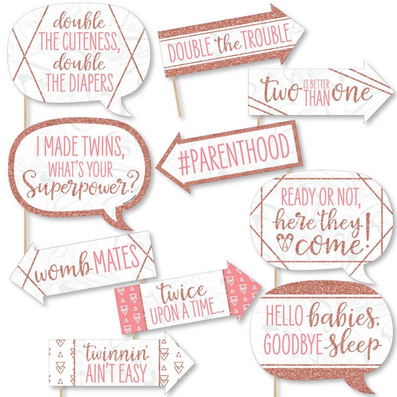 Big Dot of Happiness Funny It's Twin Girls - Pink and Rose Gold Twins Baby Shower Photo Booth Props Kit - 10 Piece