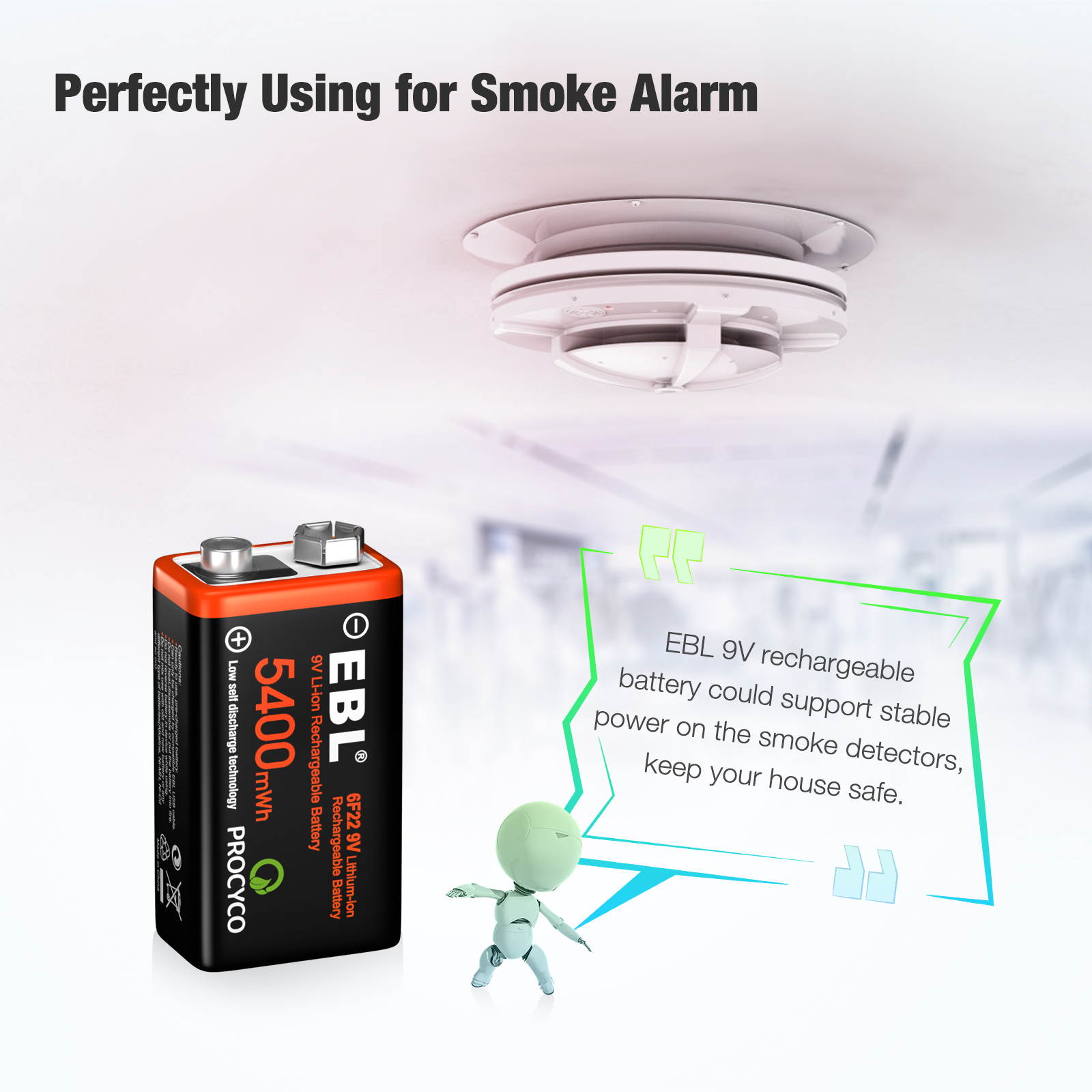 8 Pack EBL USB  5400mWh 9V Rechargeable Lithium Battery,Durable LI-ion Batteries with Micro Charging Cable, Quick Charge in 2 Hours