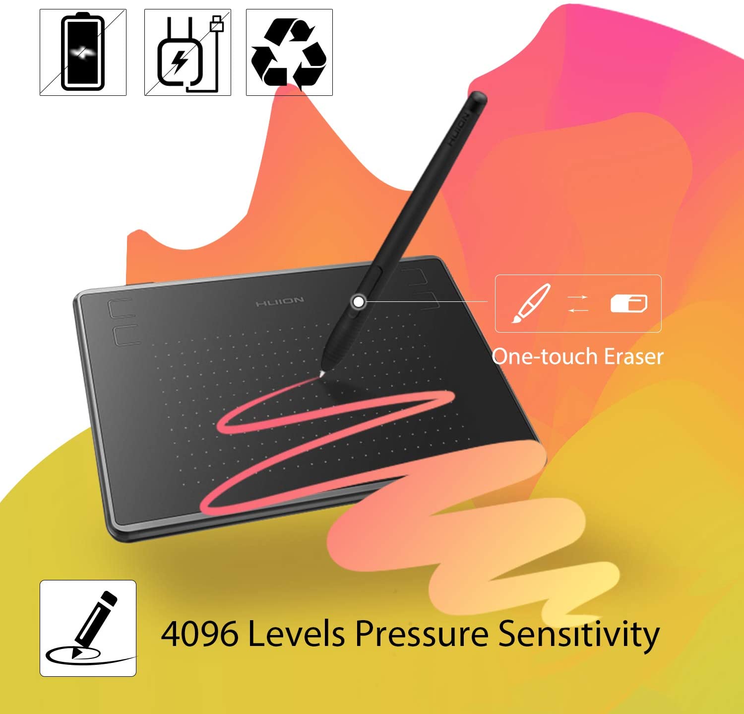 Huion Inspiroy H430P OSU Graphic Drawing Tablet with Battery-Free Stylus 4 Press Keys, Compatible with Chromebook, Android, Windows and Mac