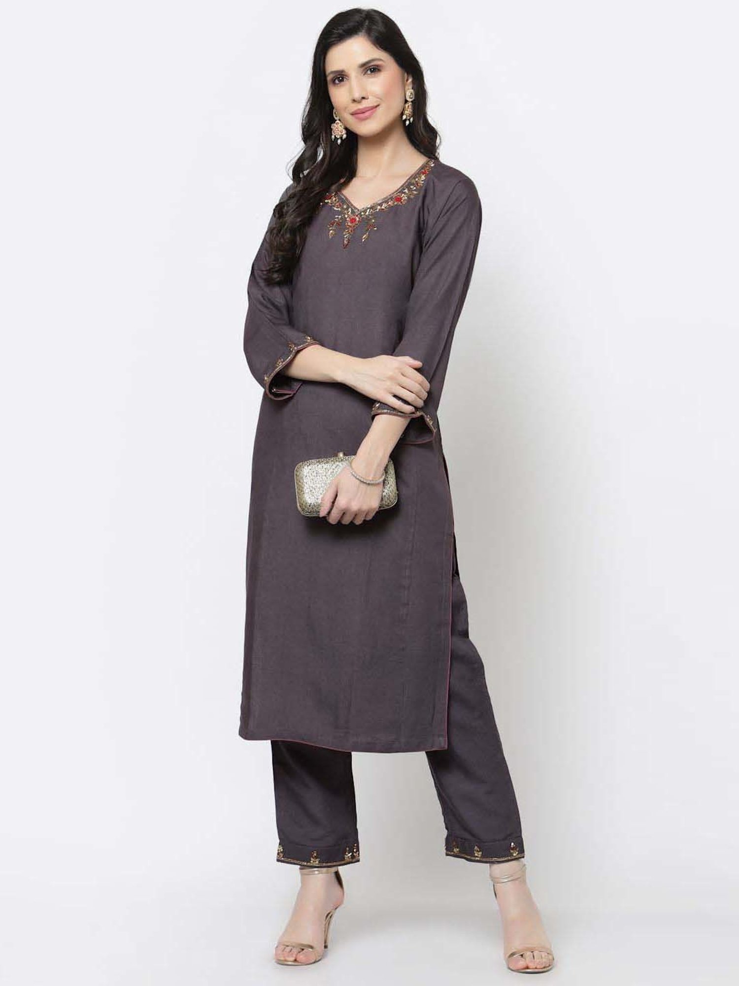 DART STUDIO Grey Linen Regular Fit Palazzos