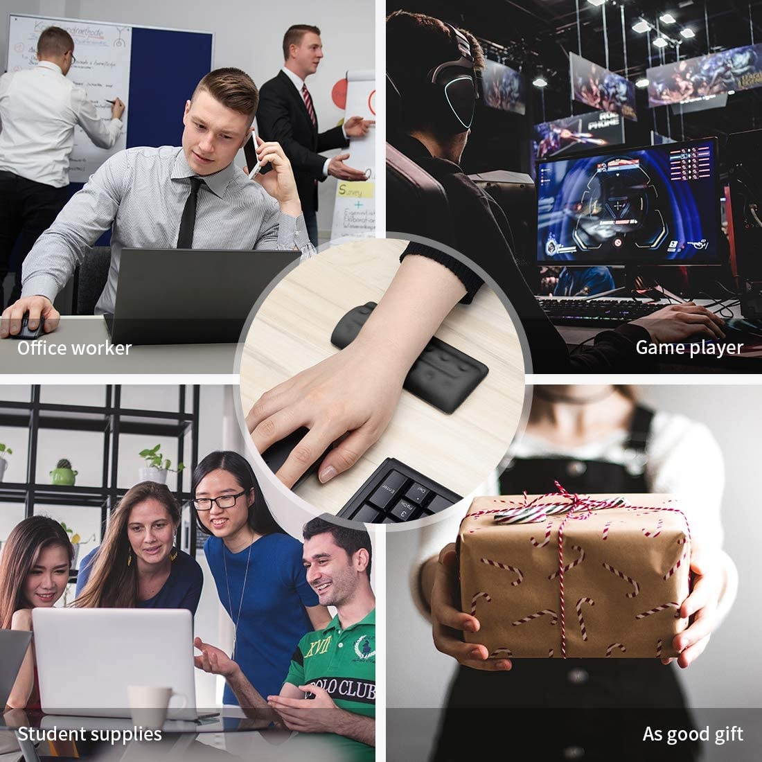 BUBM Wrist Rest for Keyboard and Mouse, Memory Foam Cushion Wrist Support Pad Arm Rest Pillow, Massage Hole Design & Easy-Typing for PC Gaming, Office, Computer(Black Set)