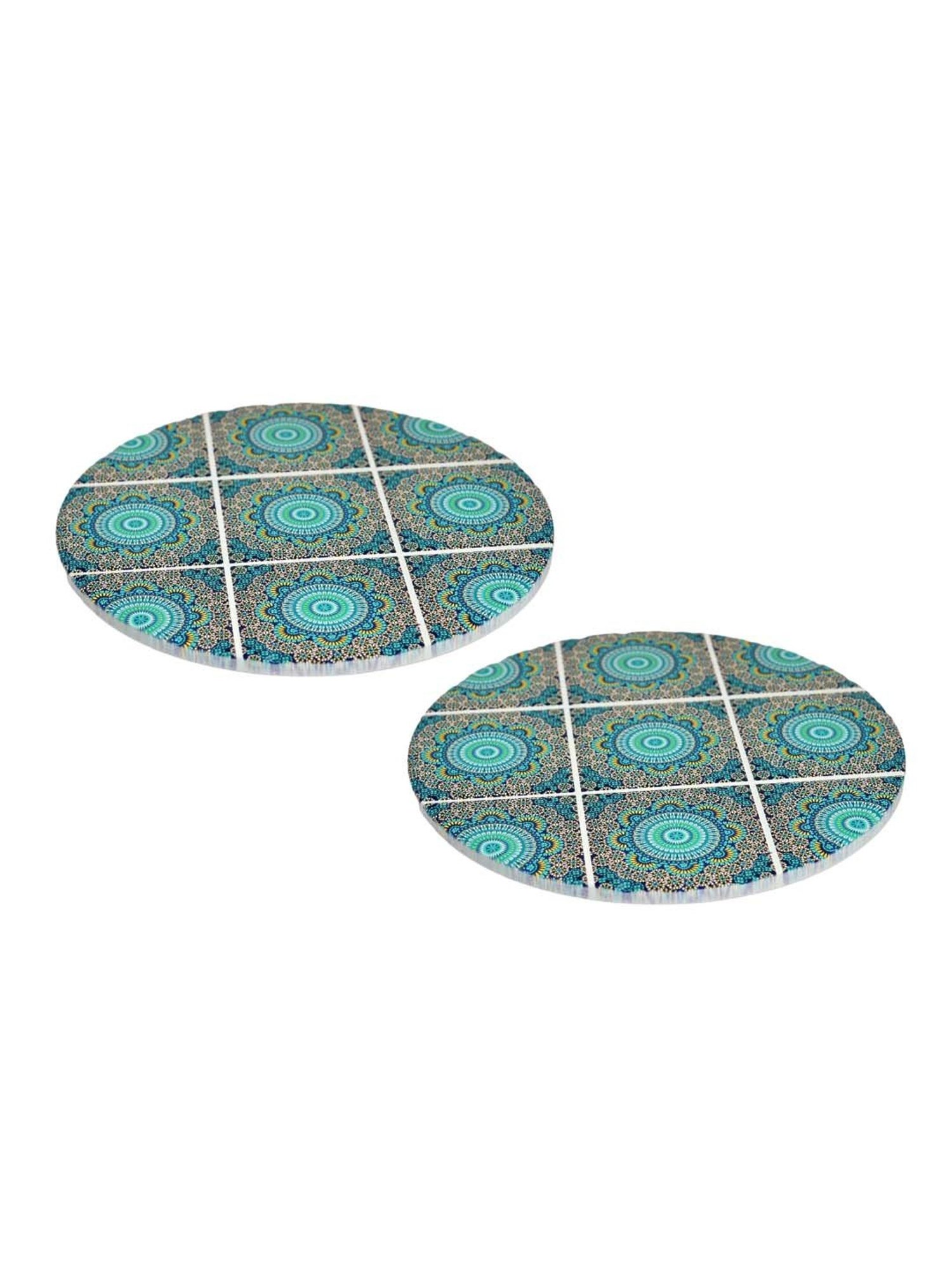 TAYHAA Blue Ceramic Exquisite Printed Coasters - Set of 2