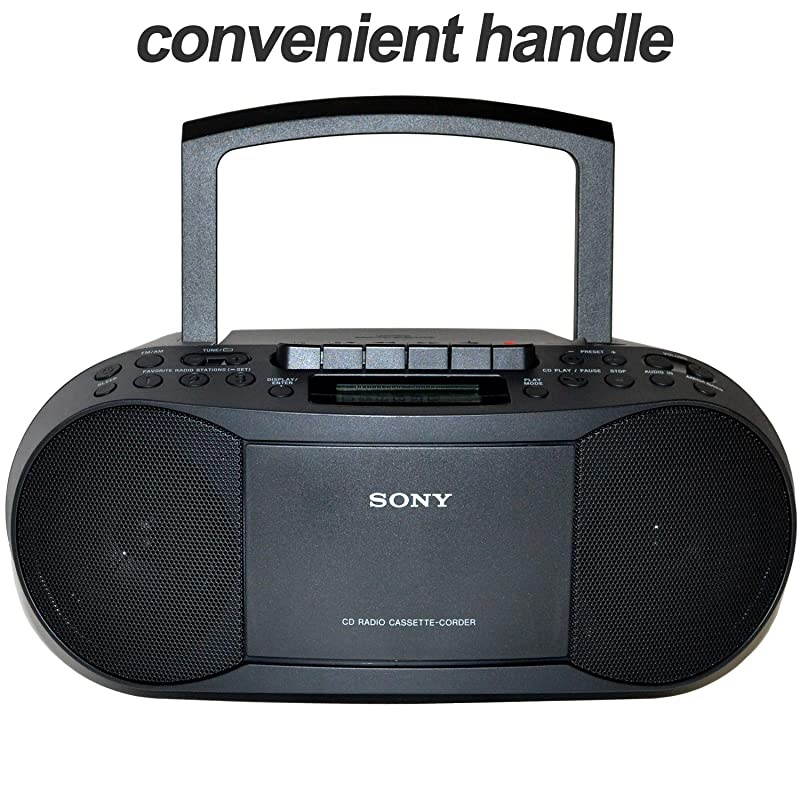 Sony Portable CD Player Boombox with AM/FM Radio & Cassette Tape Player + 6 Batteries + CD Maintenance Kit + Auxiliary Cable for Smartphones, MP3 Players &  Ultra Gentle Cleaning Cloth