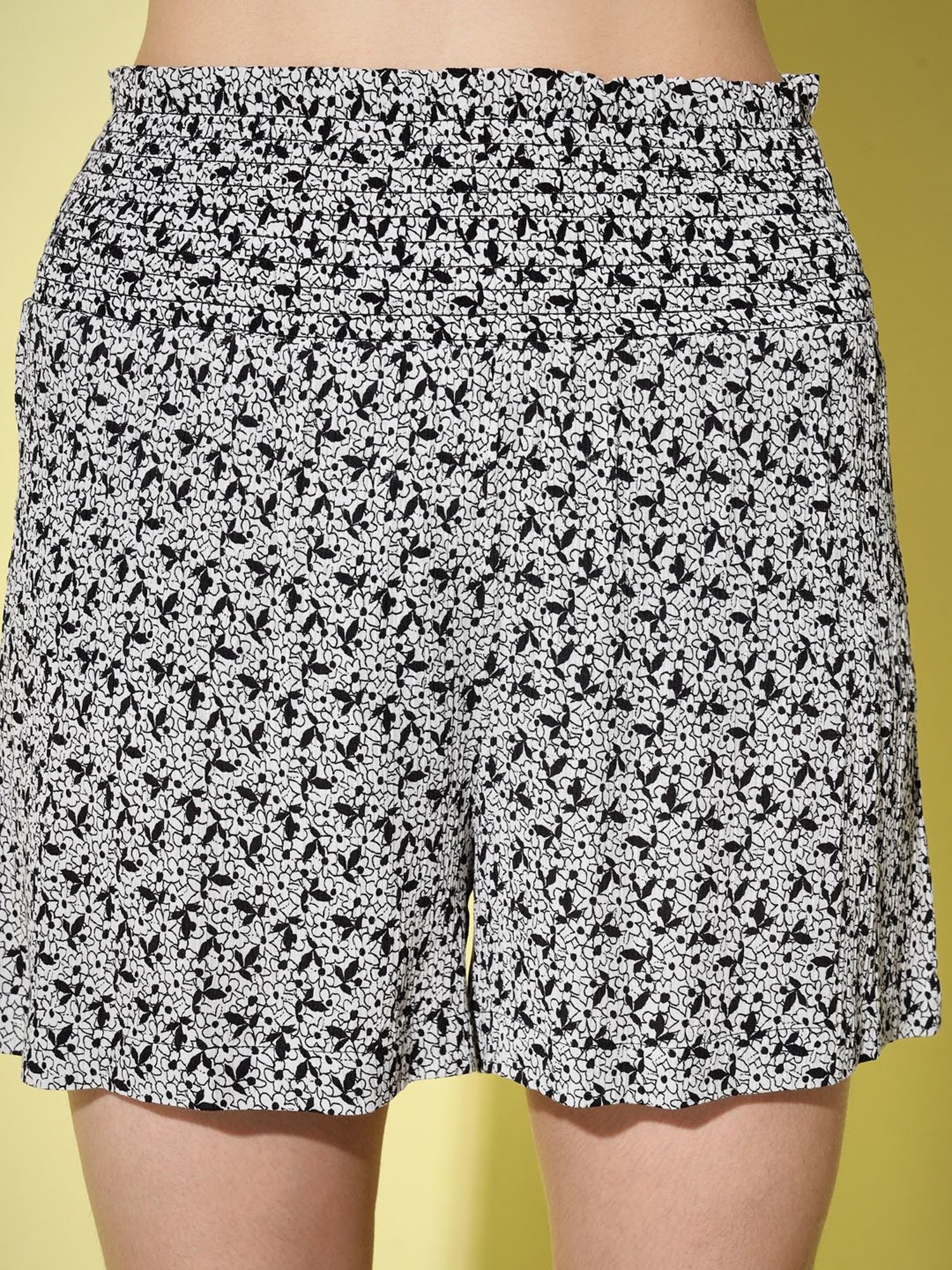 Trend Arrest White & Black Floral Print Shorts