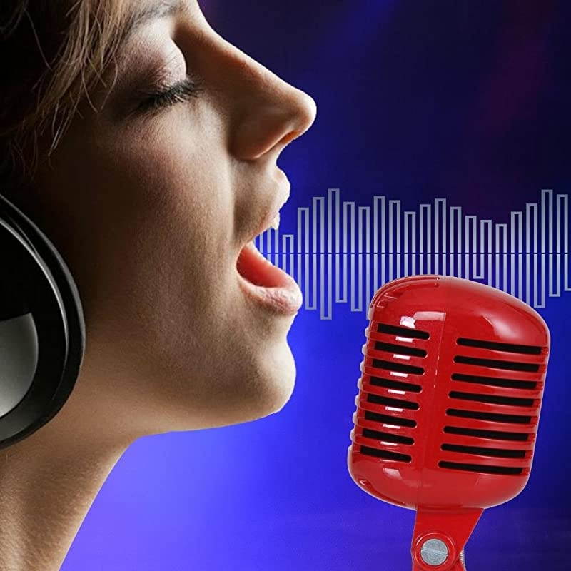 Classic Retro Dynamic Vocal Microphone - Old Vintage Style Unidirectional Cardioid Mic with XLR Cable - Universal Stand Compatible - Live Performance, In-Studio Recording -  Pro PDMICR42R (Red)