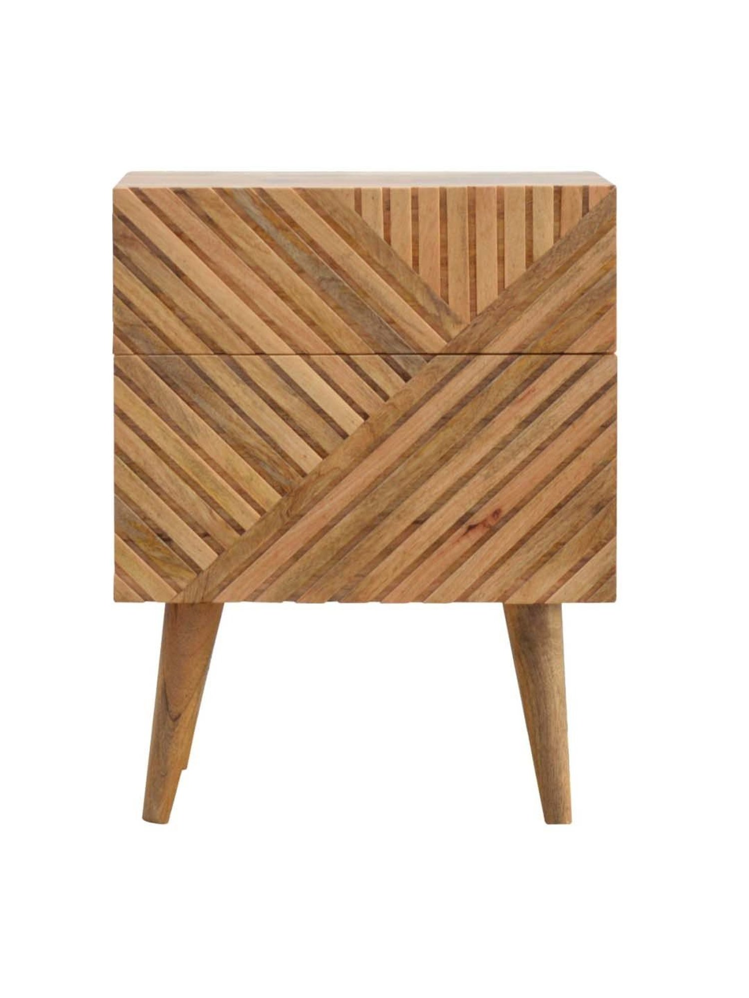 Artisan Furniture Textured Brown Line-Carving Bedside Table With Double Drawers