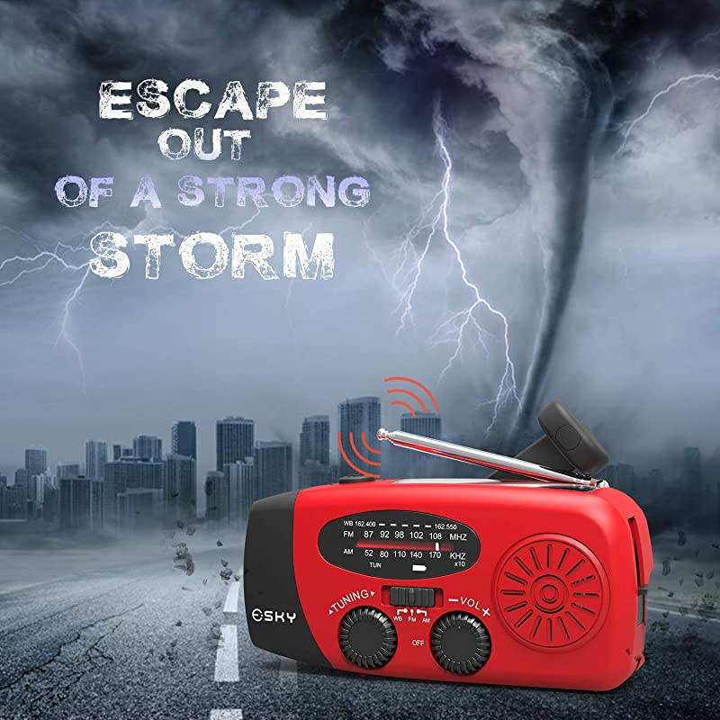Upgraded Version Portable Emergency Weather Radio Hand Crank Self Powered AMFMNOAA Solar Radios with 3 LED Flashlight 1000mAh Power Bank Phone Charger Red