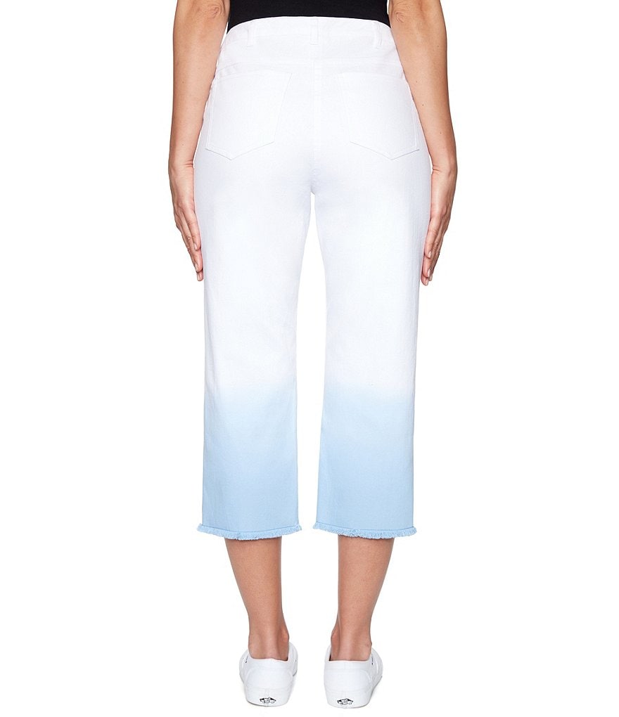 Ruby Rd. Petite Size Soft Stretch Denim Dip High Waist Dye Fringe Hem Capri Pants