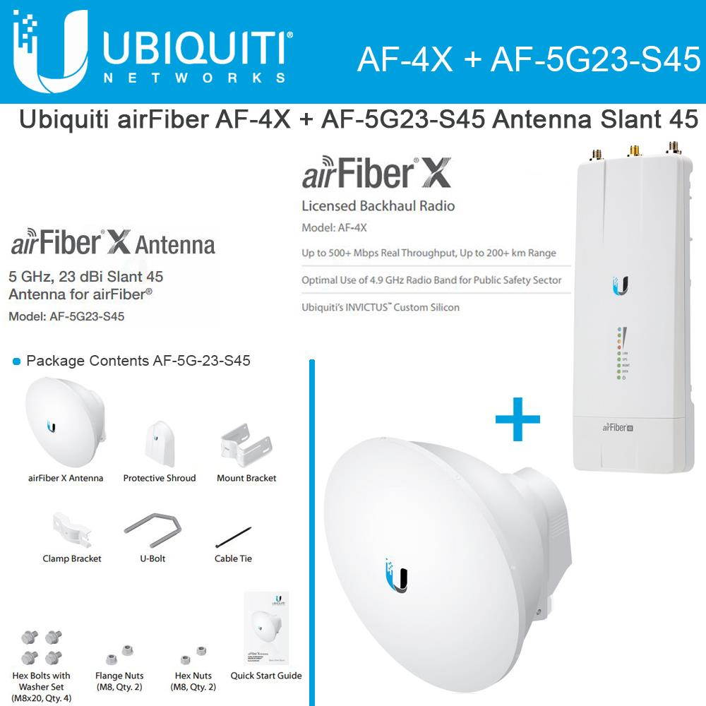 Ubiquiti airFiber AF-4X Carrier Backhaul Radio 200+km +Antenna AF-5G23-S45 23dBi