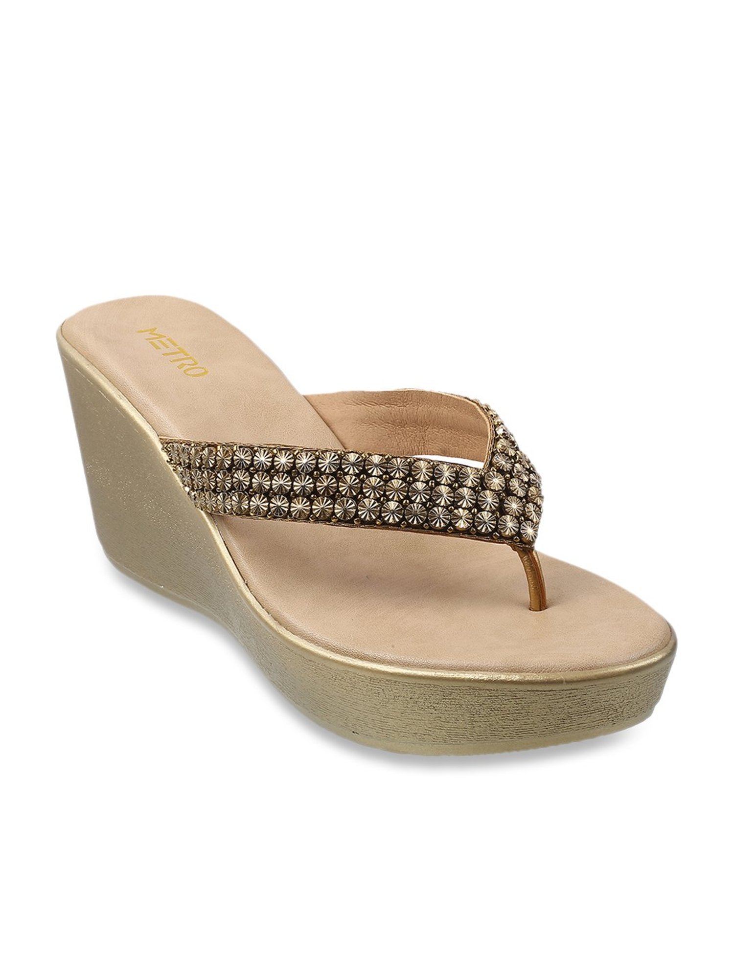 Metro Women's Antique Gold Thong Wedges