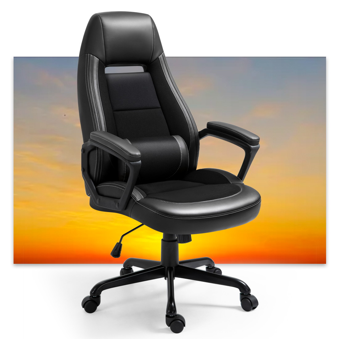 Newnno Office Chair, Home Office Desk Chairs, Executive and Managerial Chair, High Back Comfortable Swivel Computer Chair with PU Leather, Lumbar Support, Black