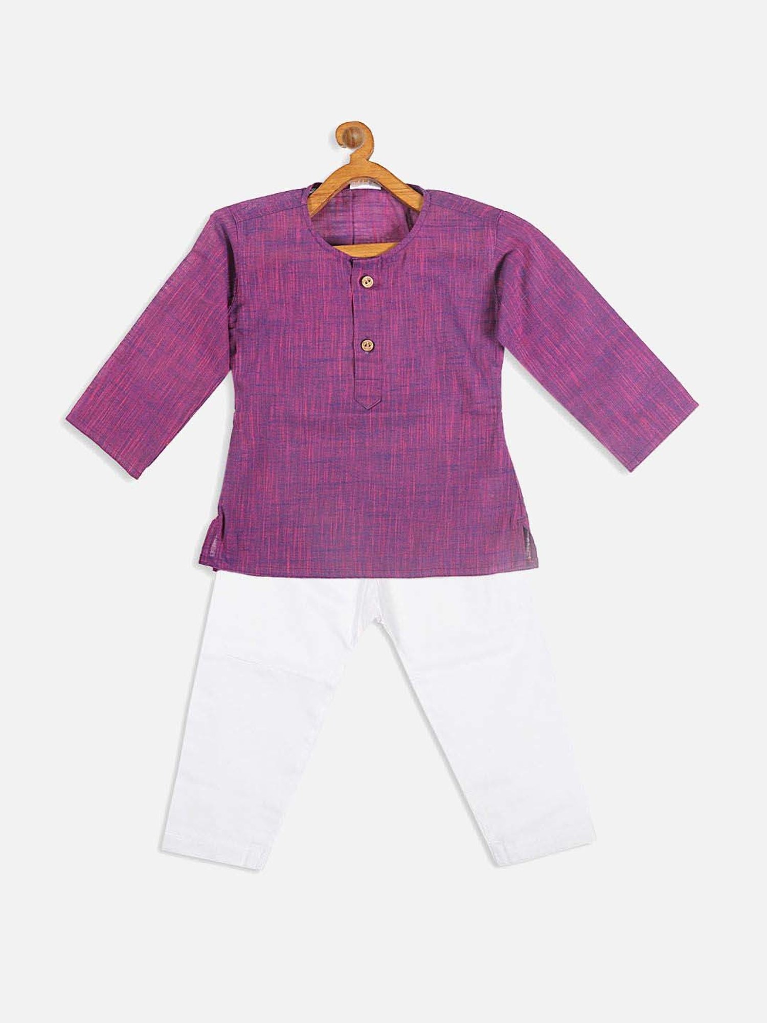 VASTRAMAY Boys Purple Cotton Self Full Sleeves Kurta Sets