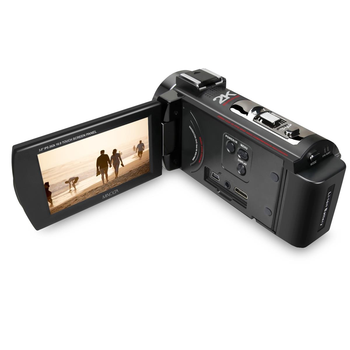 Minolta MN2K10NV 2K UHD Camcorder w/3" Touch & Infrared Night Vision, Black