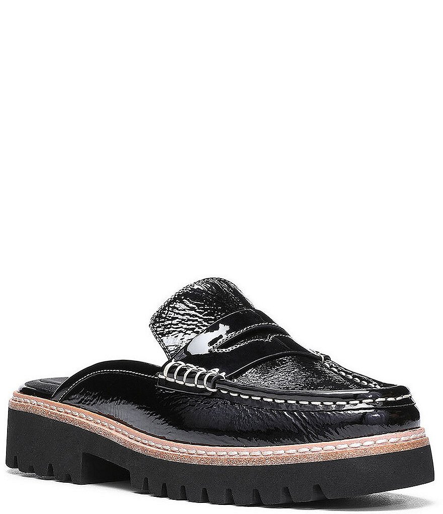 Donald Pliner Hillie Patent Leather Penny Lug Sole Loafer Mules
