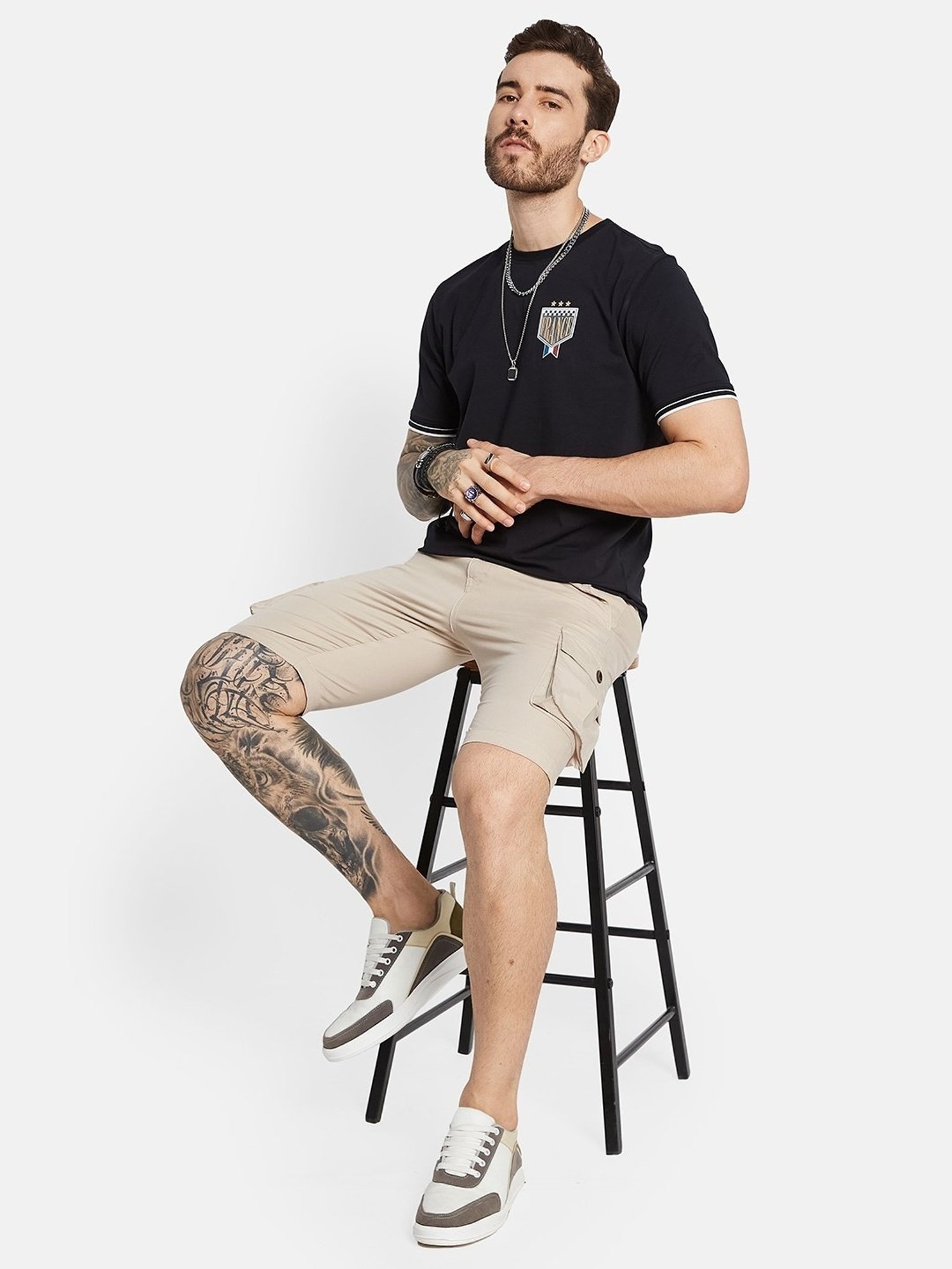 Octave Cream Cotton Regular Fit Cargo Shorts