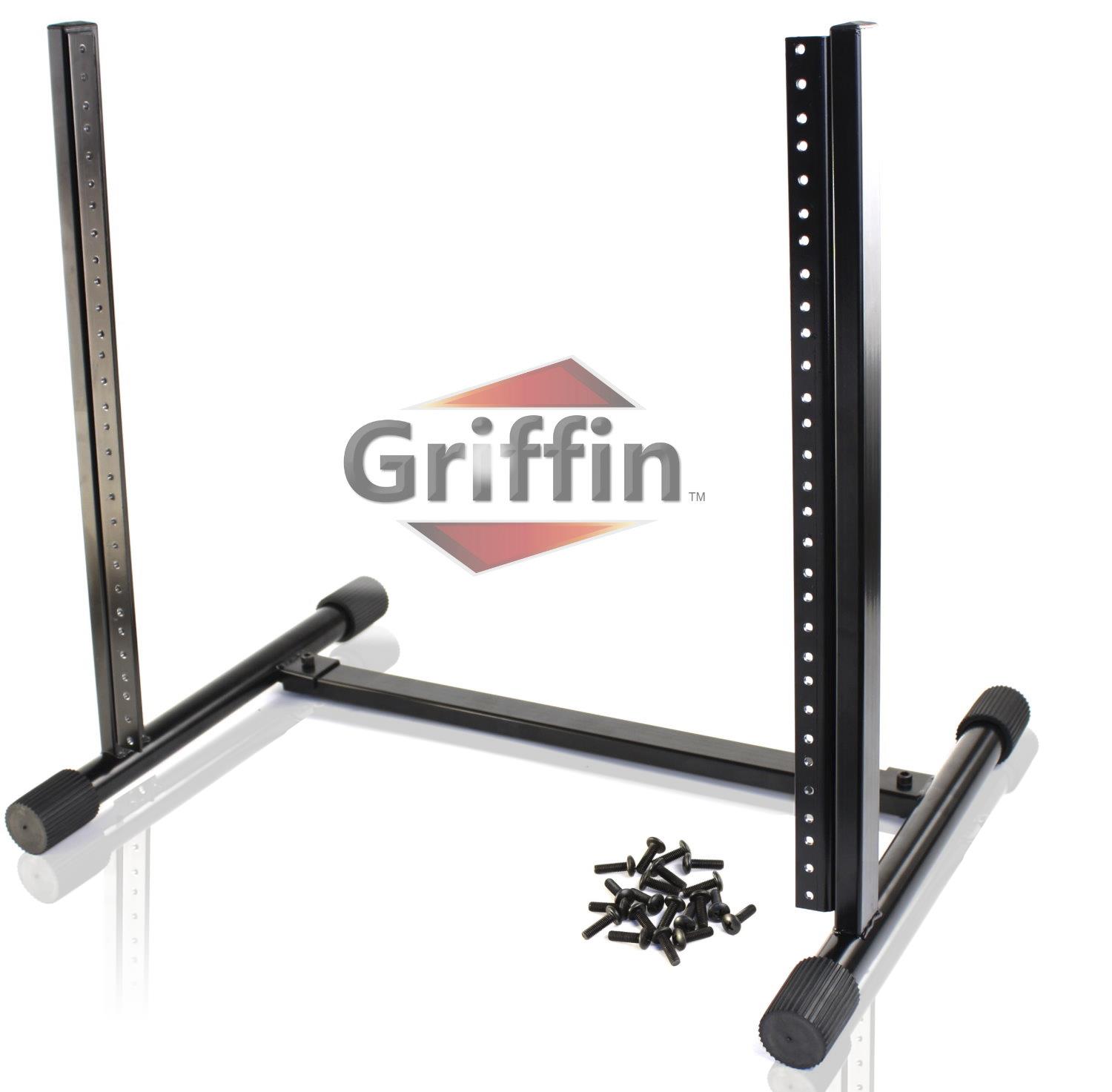 Rack Mount Stand with 10 Spaces by GRIFFIN | Music Studio Recording Equipment Sound Mixer Standing Case & 20 Screws | RackMount Pro Audio Network Amp Server Gear Rails For DJ Booth Cart, Stage & Bands
