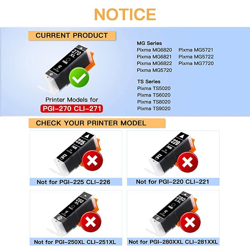 TM Compatible Ink Cartridge Replacement for Canon PGI270XL CLI271XL PGI 270 XL CLI 271 XL to use with PIXMA MG6820 MG5720 1 Large Black1 Small Black1 Cyan1 Magenta1 Yellow 5 Pack