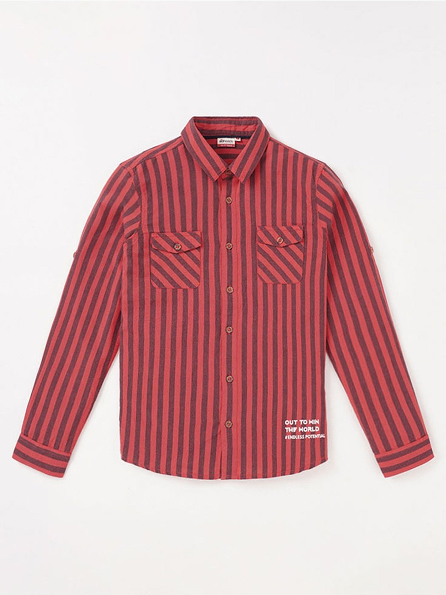 Edheads Boys Red Cotton Striped Full Sleeves Shirt