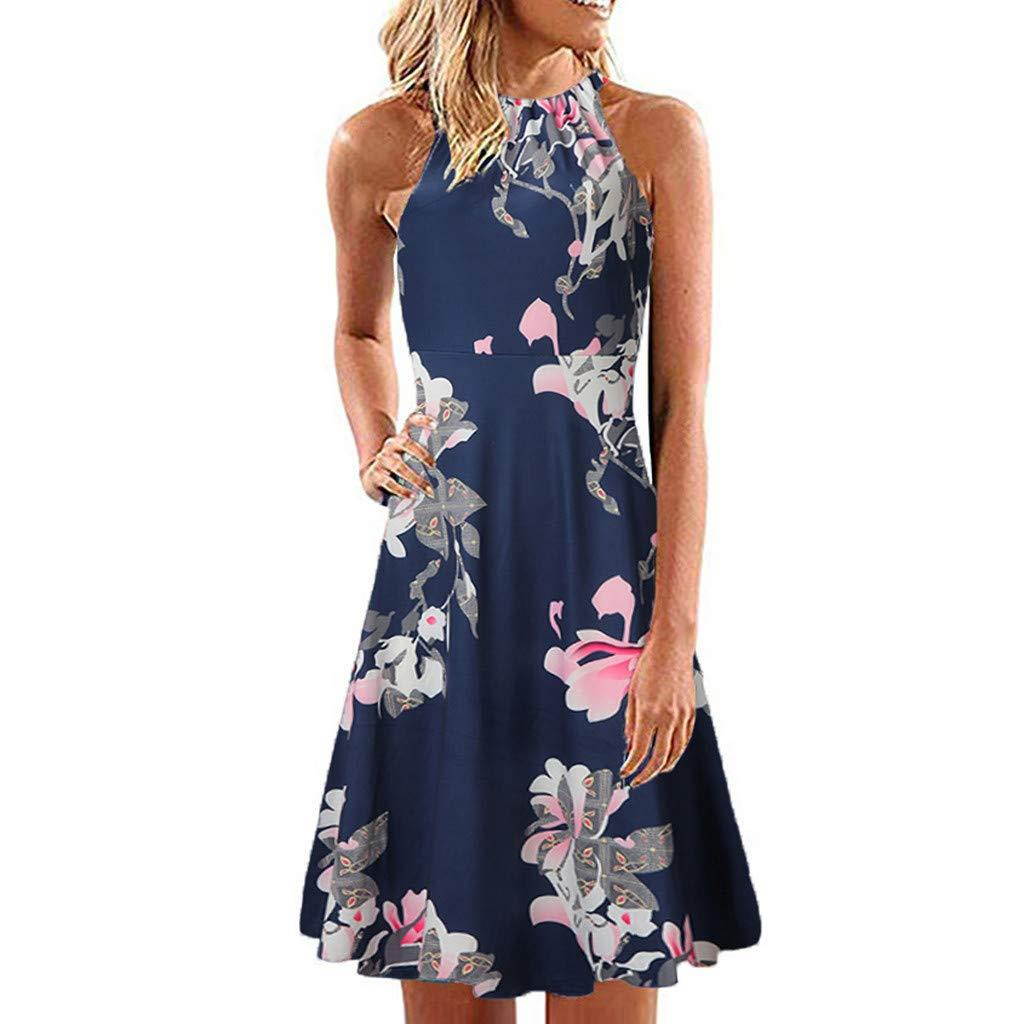 ?HebeTop? Women's Floral Maxi Dresses Boho V Neck Split Beach Party Dress