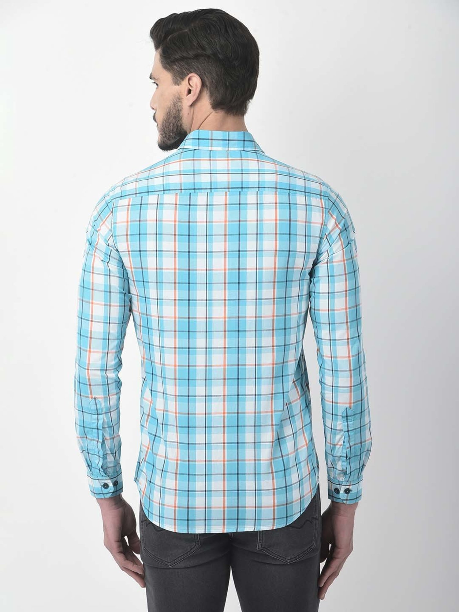 NUMERO UNO Sea Green Slim Fit Check Shirt