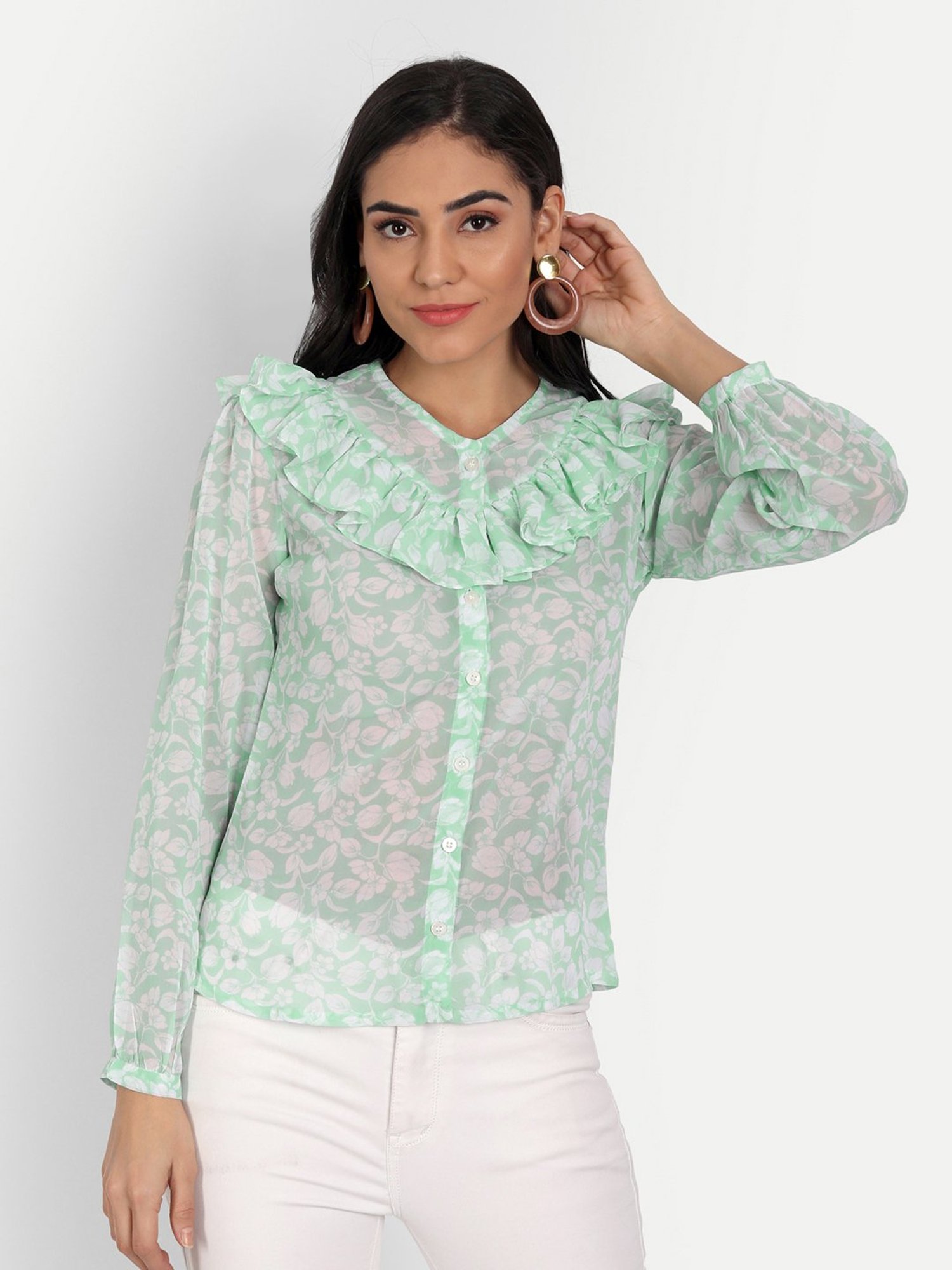 MASAKALI.CO Light Green Floral Print Top