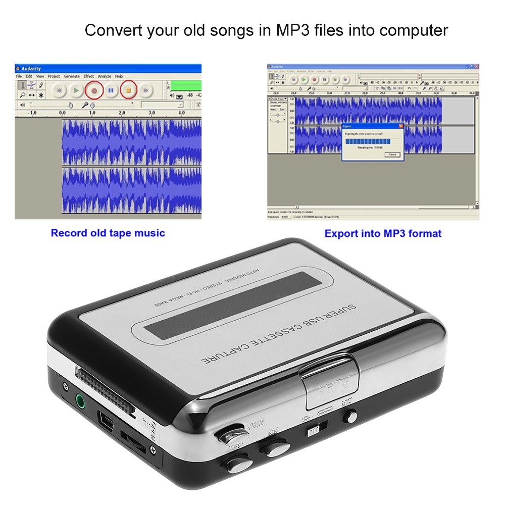 USB Cassette Capture Convert Tapes to MP3/CD