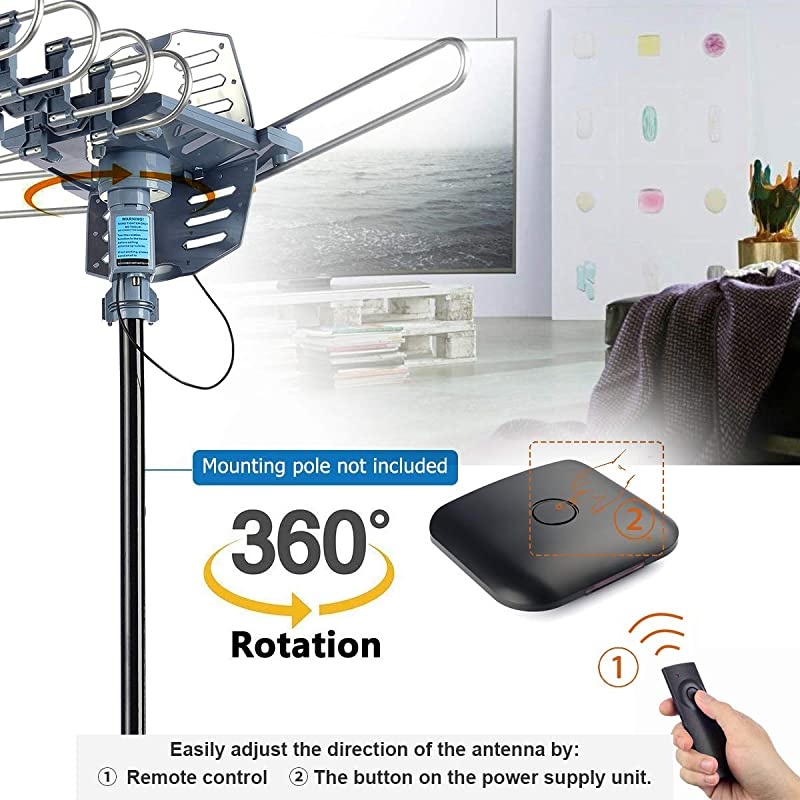 Digital Outdoor Amplified HD TV Antenna Motorized 360 Degree Rotation 150 Miles with 40FT RG6 Coax Cable SnapOn Installation UHFVHF1080P4K