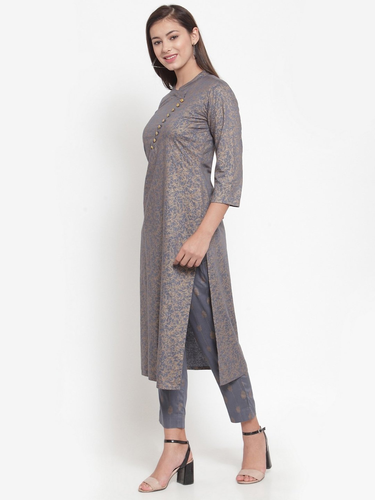 Indibelle Grey Printed Straight Kurta