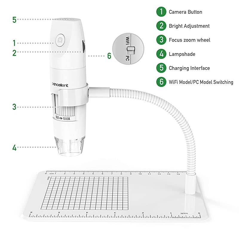 Wireless Digital Microscope  1080P 50X to 1000X Magnification Microscopy with 8 LED USB Handheld Camera with Light Compatible for iPhone Android iPad Windows MacWhite