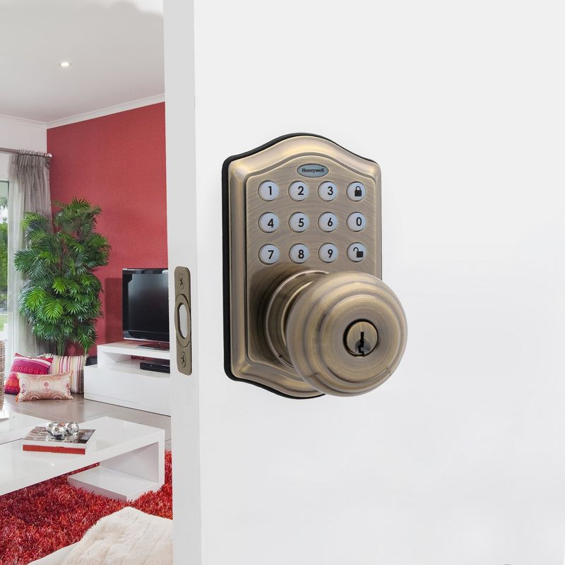 Honeywell Electronic Entry Knob Door Lock- Polished Brass